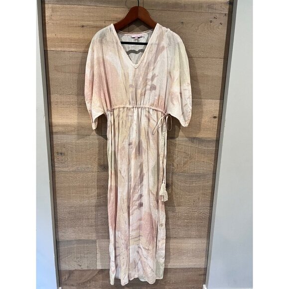 Calypso St Barth Marbled Tie Dye Linen Maxi Kimono Cover Up Dress Side Slit Size - Picture 7 of 12